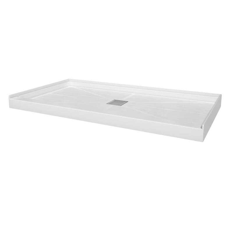 60 in. x 32 in. Elegant White Single Threshold Anti-slip SMC Rectangular Shower Base with Drain and Stainless Steel Drain Cover
