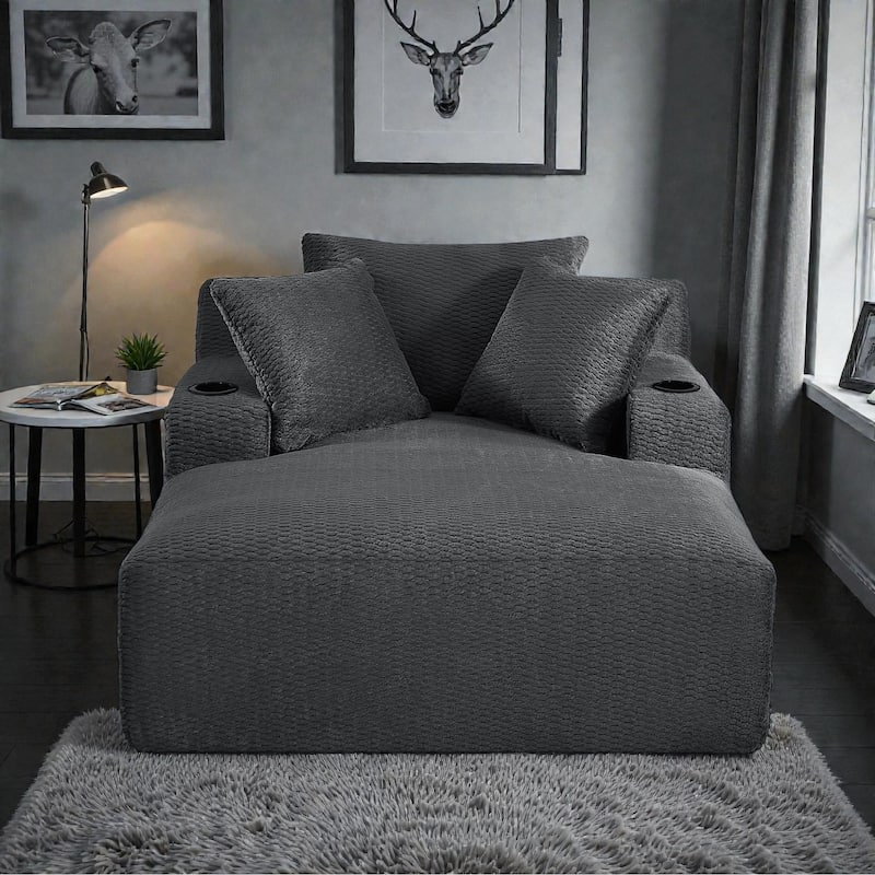 Oversized Chaise Lounge Chair Indoor, No Assembly Sleeper Sofa with Faux Fur Upholstery for Living Room or Office