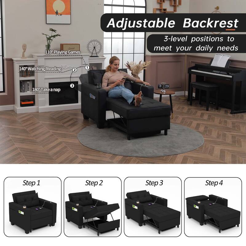Futon Chair Bed Convertible Chair 3-in-1 Pull Out Sleeper Chair Beds for Living Room