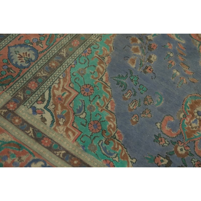 Hand Knotted Oriental 100% Wool Carpet Traditional Floral Purples Tabriz Area Rug - 9' 9'' X 6' 6''