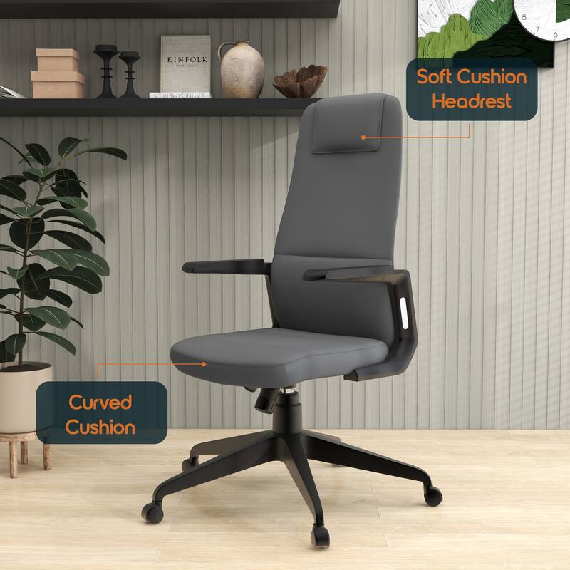 Nexa Ergonomic Leather/Polyester High-Back Office Chair with Padded Headrest, Adjustable Height, Swivel, and Smooth Casters