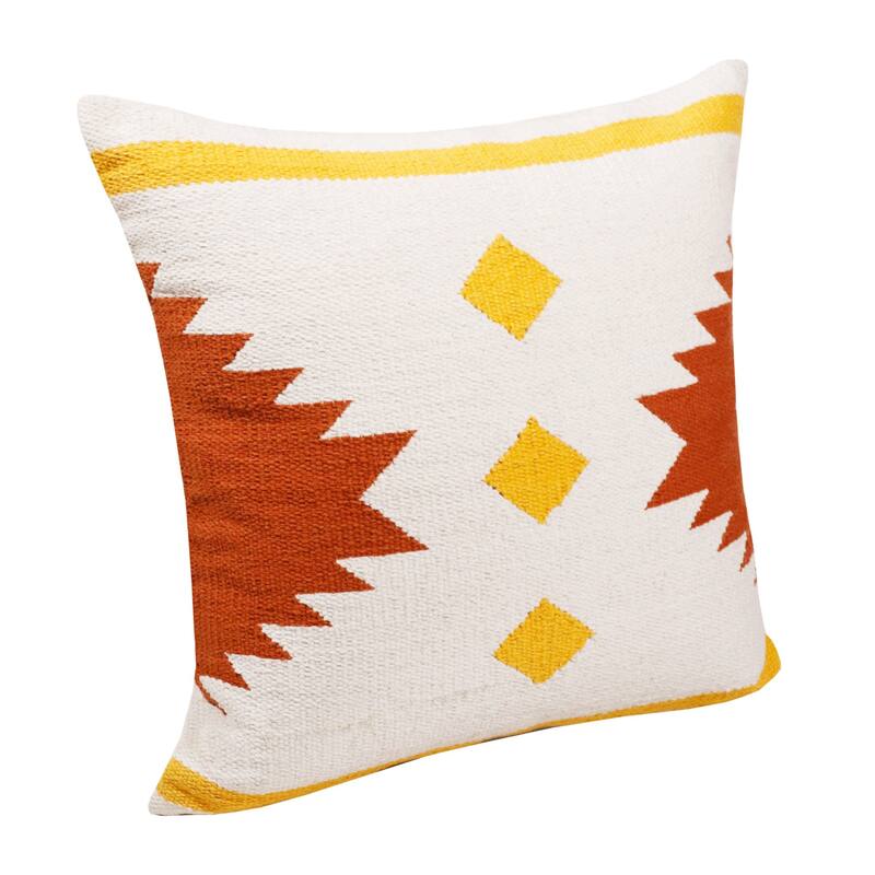 Handwoven Geometric Cotton Throw Pillow Cover - 20" - White and Yellow