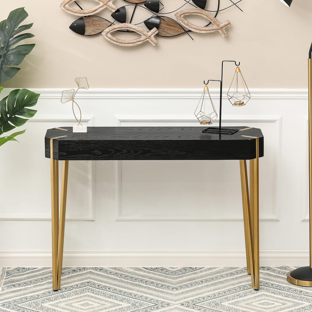 Black Wood and Gold Metal Console and Entry Table - 30.25" H x 42" W
