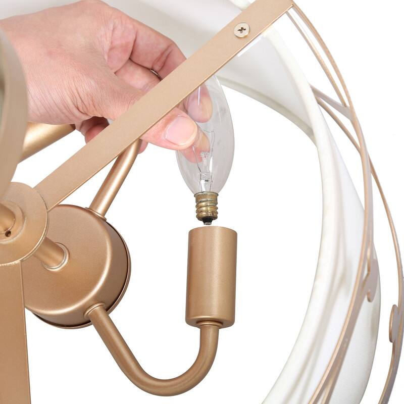 Mid-century Modern Gold Semi-Flush Mount Drum 3-light Crown Fabric Ceiling Light - D 13"x H 11"