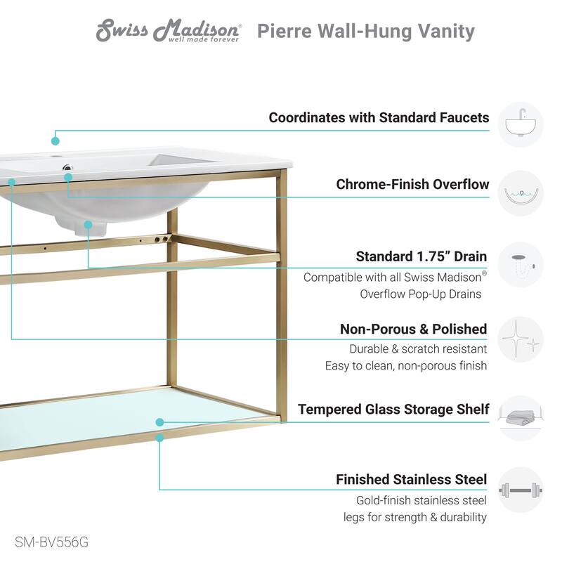 Pierre 30 Single, Open Shelf, Metal Frame Bathroom Vanity