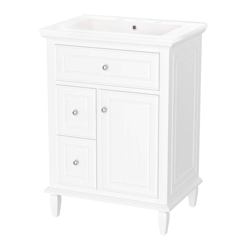 GDFStudio - Sophia 24-Inch Bathroom Vanity with Ceramic Sink, Flip Drawer and Adjustable Storage