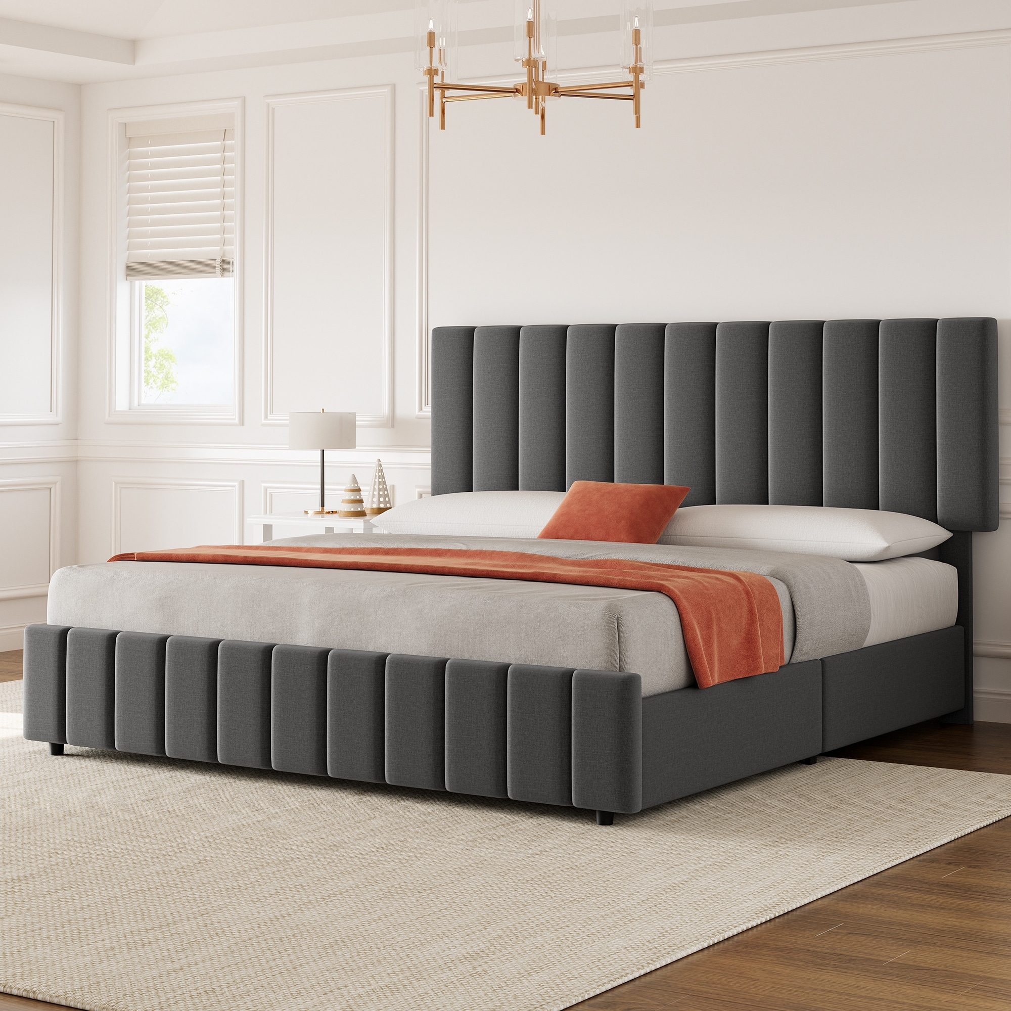 「ぶーさま専用」4/4 Homfa Full Size 4 Storage Drawers Bed Frame, Square Tufted