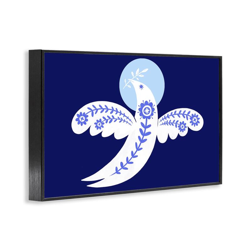 Stupell Peace Dove with Folk Florals Framed Giclee Art Design By Hannah Moren
