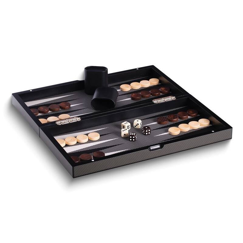 Curata Wood and Carbon Fiber Backgammon and Chess Set