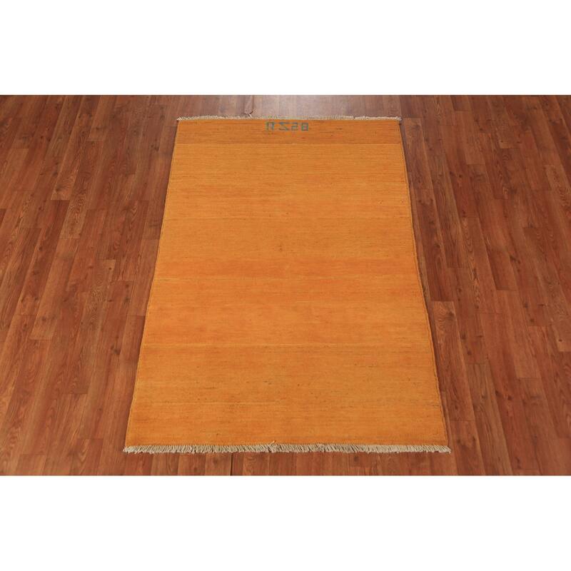 Gabbeh Modern Rug Hand-Knotted Striped Wool Carpet - 3'5" x 4'11"