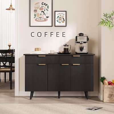 47" Modern Fluted Buffet Cabinet with Storage, 3 Doors & 2 Drawers Adjustable Shelves Multi-Functional Accent Credenza