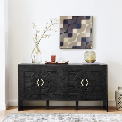 60" Mid Century Modern Sideboard Buffet Cabinet with Storage, TV Media Console, Storage Cabinet with Geometric Pattern