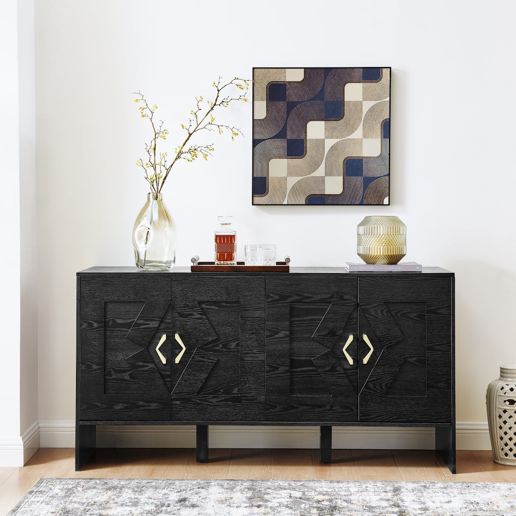 60" Modern Sideboard Buffet Cabinet with Storage, TV Media Console, Storage Cabinet with Geometric Pattern & Adjustable Shelves