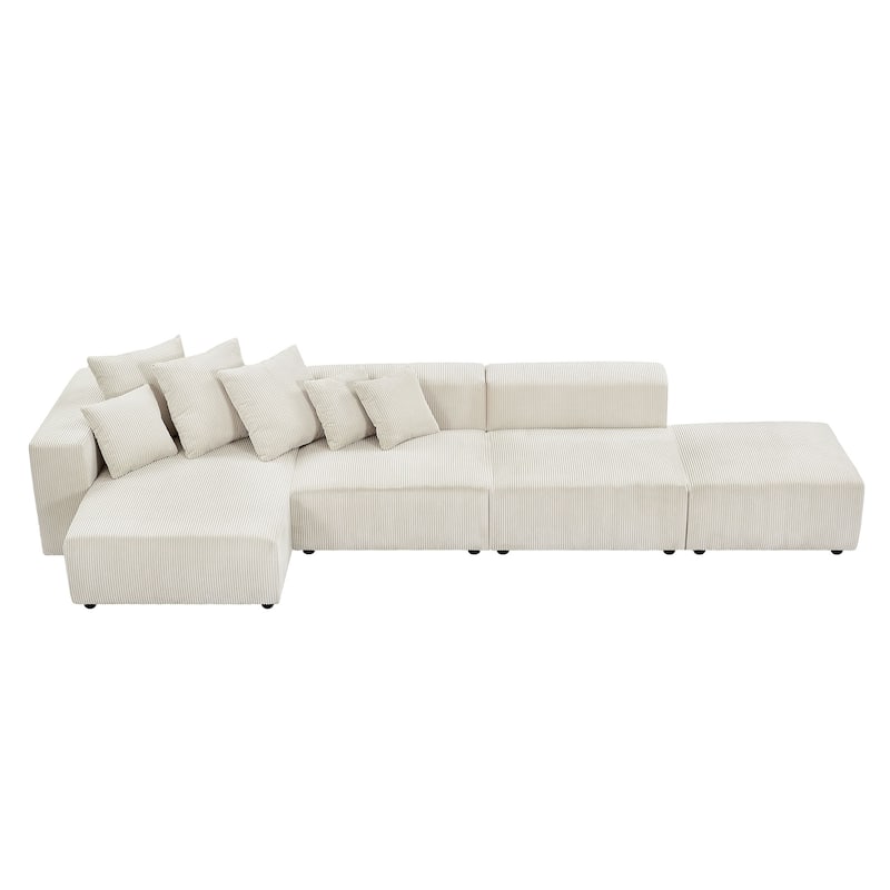 Beige 155.11'' L-Shaped 4 Seater Modular Sectional Sofa with 4 Throw Pillows, for Small Living Spaces - Beige