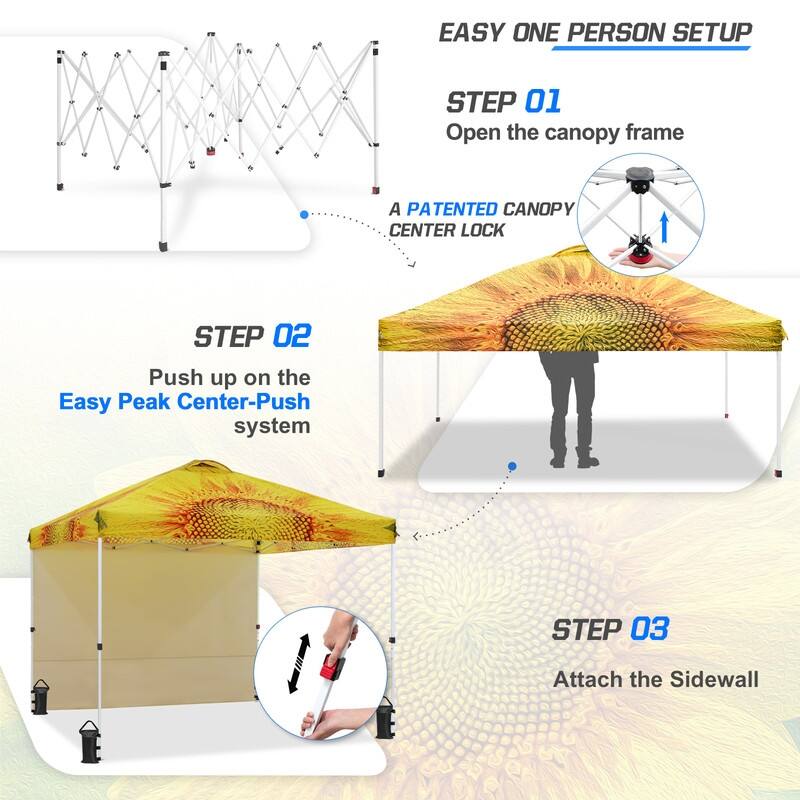 EAGLE PEAK Pop Up Canopy Tent with 1 Sidewall, Easy Setup Event Tent, Outdoor Sun Shade, Instant Canopy 10x10