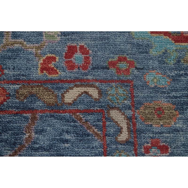 Geometric Blue Oushak Oriental Area Rug Handmade Wool Carpet - 8'9" x 11'10"