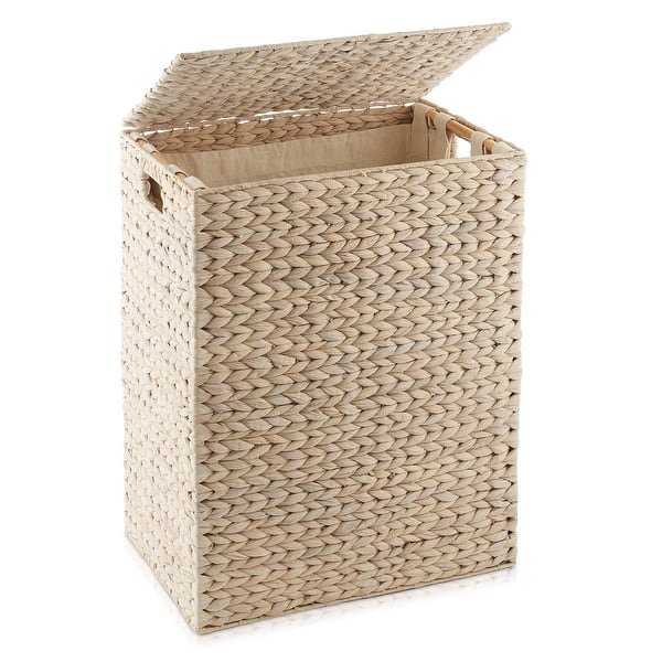 Large Laundry Hamper Basket w Lid and Liner Water Hyacinth - White