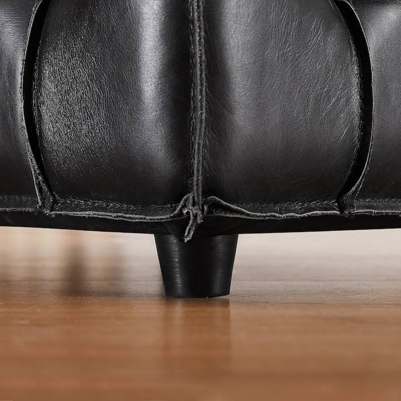 Art Leon Top Grain Leather Square Pouf Ottoman