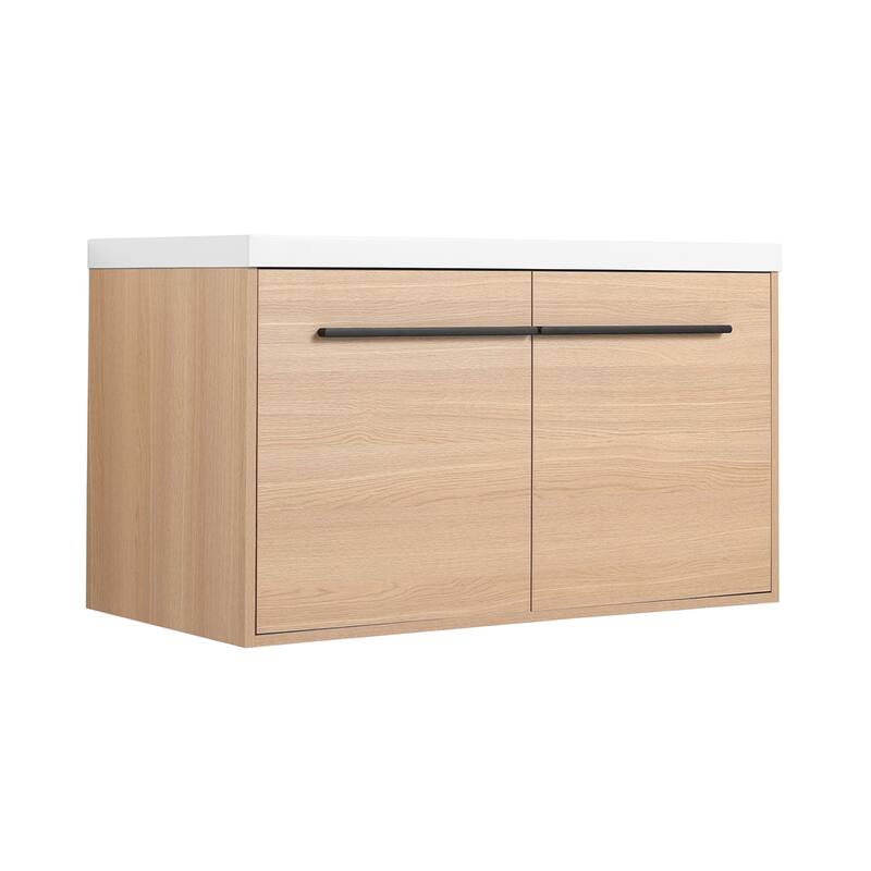 Wood Bathroom Vanity with Resin Sink and 2 Doors