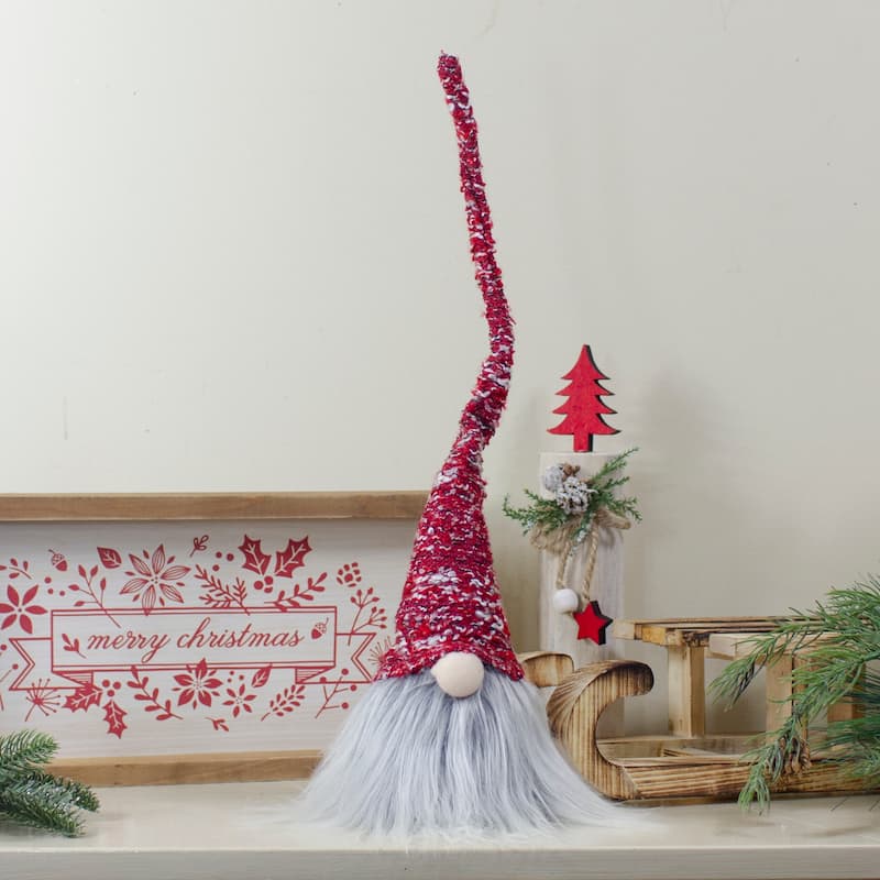 18" Lighted Red and Gray Christmas Gnome Figure