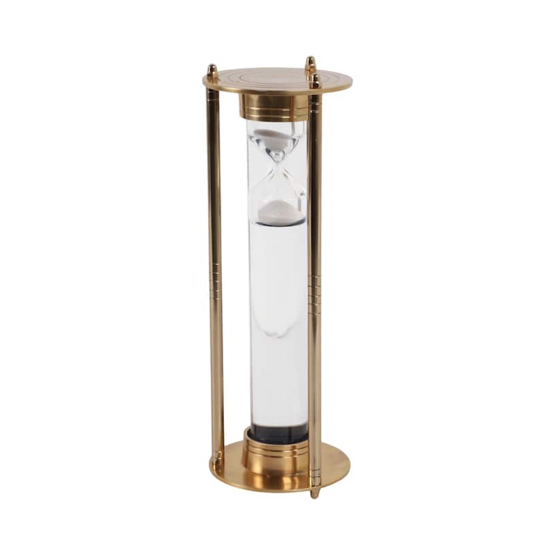 Metal Glass Hourglass Object Modern Metallic Home Office - 12" Gold - 4" x 4" x 12"