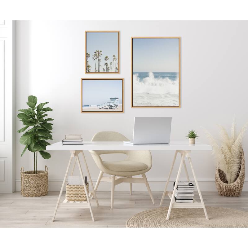 Kate and Laurel Sylvie Waves Crashing Framed Canvas by Caroline Mint
