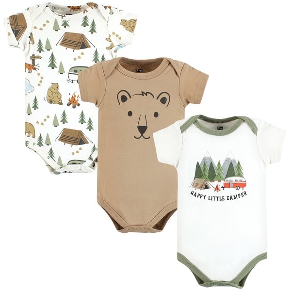 slide 1 of 1, Hudson Baby Cotton Bodysuits, Little Camper 0-3 Months - Little Camper