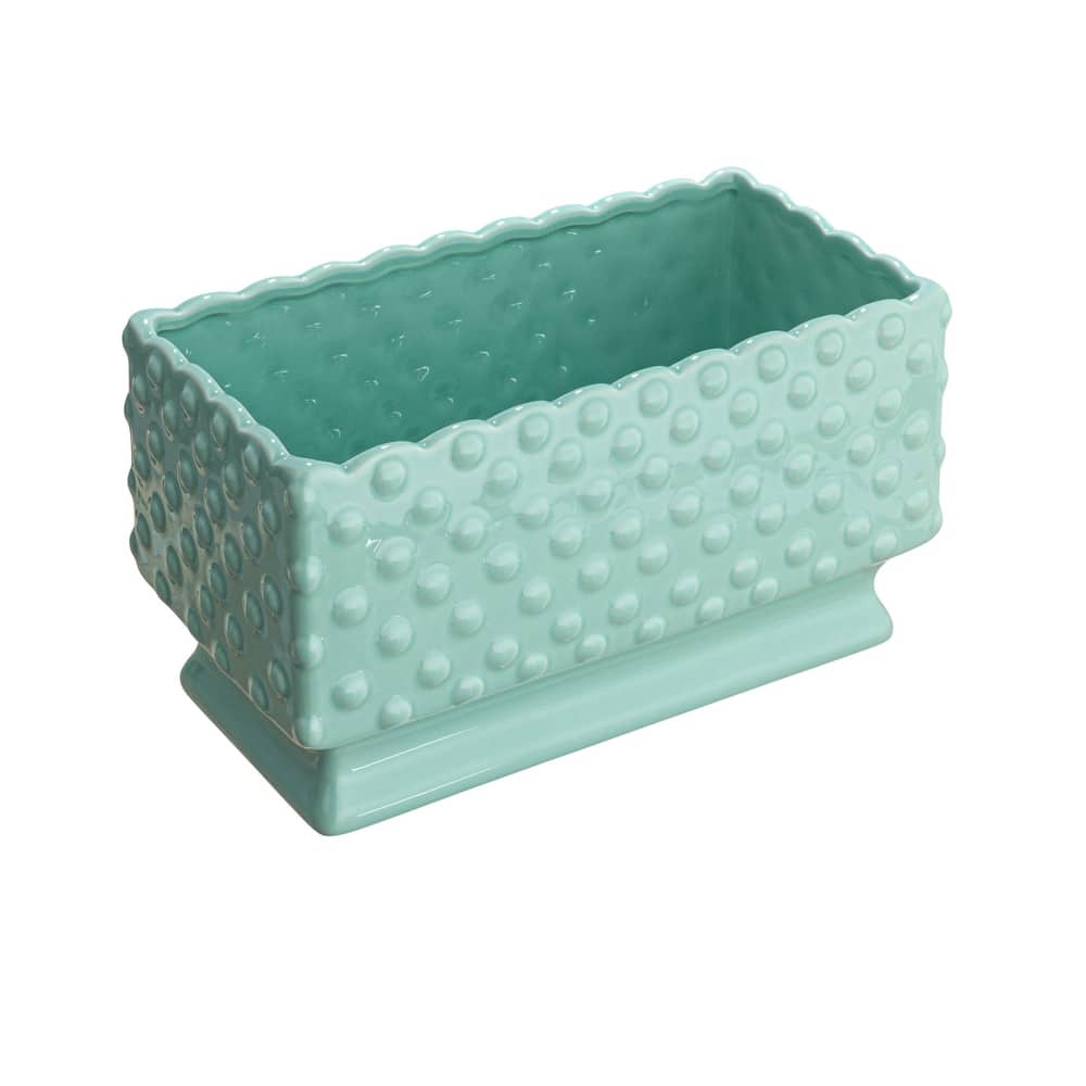 Ceramic Hobnail Planter with Scalloped Edge - 11.3"L x 5.8"W x 6.0"H