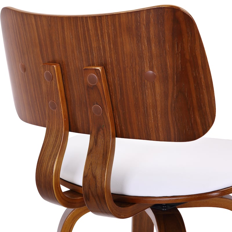 Mid-Century Faux Leather and Wood 26" Counter Stool with Swivel, Set of 3 - White and Walnut