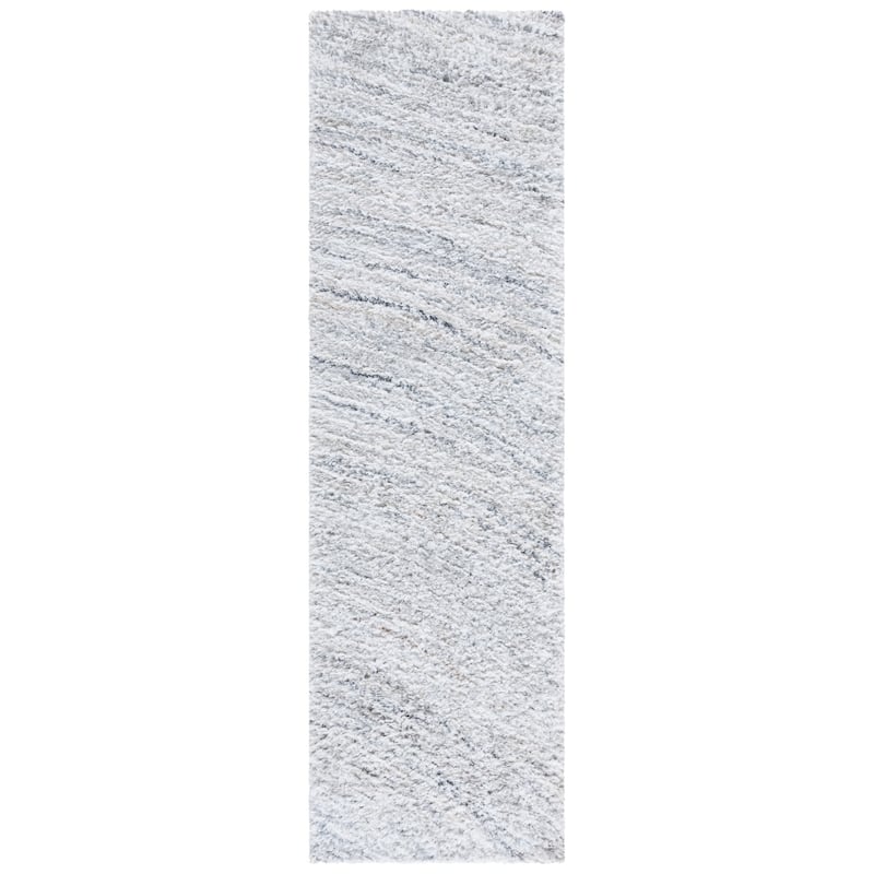 SAFAVIEH Handmade Glory Shag Stergiani Rug - 2'3" x 8' Runner - Ivory/Light Blue