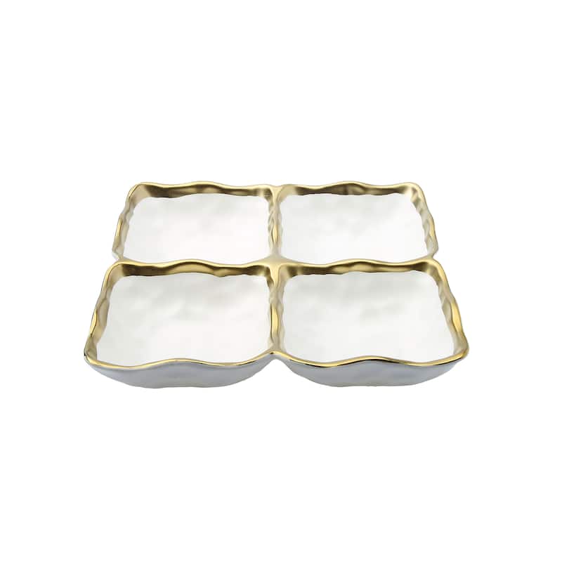 Alice Pazkus 8.5"D 4 Sectional Porcelain Gold White Relish Dish