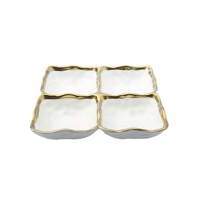 Alice Pazkus 8.5"D 4 Sectional Porcelain Gold White Relish Dish