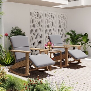 Outdoor Wicker Double Rocking Chair with Coffee Table for Backyard ...