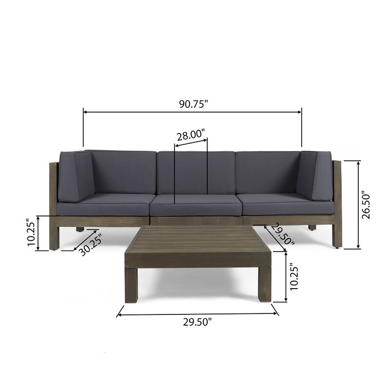 Oana Outdoor 3-Seater Acacia Wood Sectional Sofa Set with Coffee Table by Christopher Knight Home