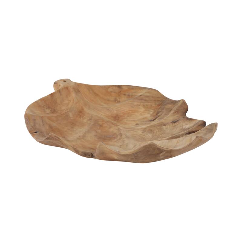 Wood Decorative Bowl Leaf Shape Hand Carved Stylish - 24" Brown - 24" x 17" x 4"