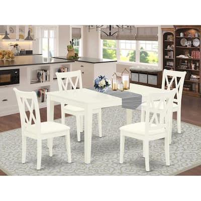 5Pc Dinette Set - Rectangle Table & 4 Kitchen Chairs - Linen White Finish - Modern Dining Room Set