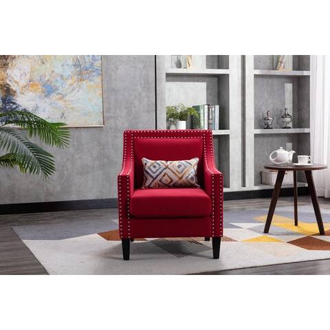Mid Century Modern Accent Armchair, Upholstered Reading Chair with Wood Legs & Nailhead Studded Wingback for Living Room