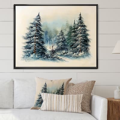 Designart 'Winter Lands With Evergreen Tree' Traditional Framed Canvas Wall Art