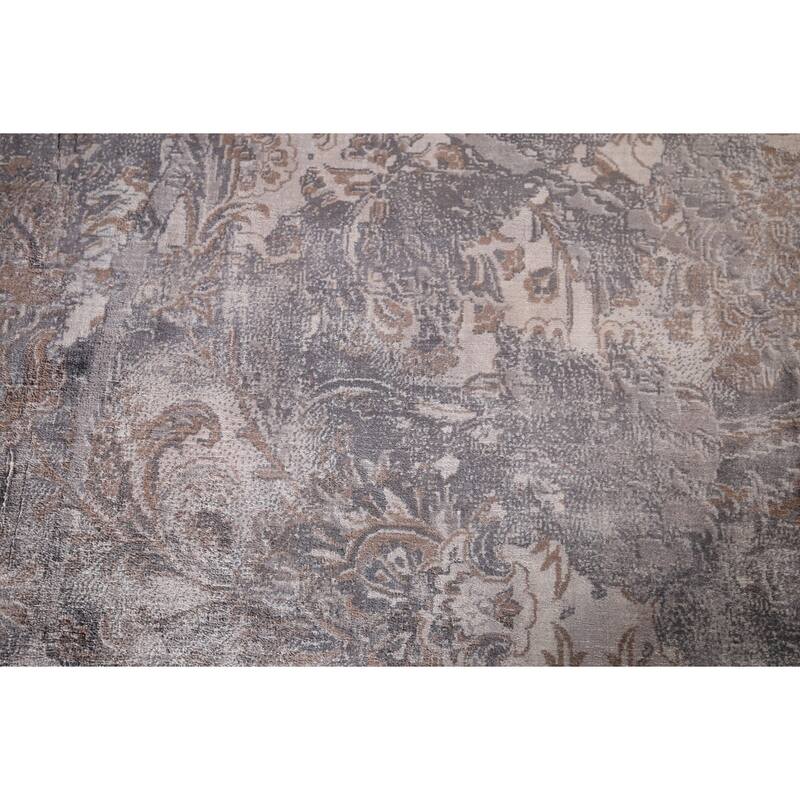 Silver Gray Abstract Indian Area Rug Handmade Wool Carpet - 5'1"x 8'0"