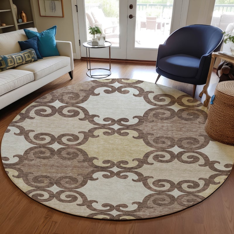 Machine Washable Indoor/ Outdoor Chantille Traditional Scroll Rug