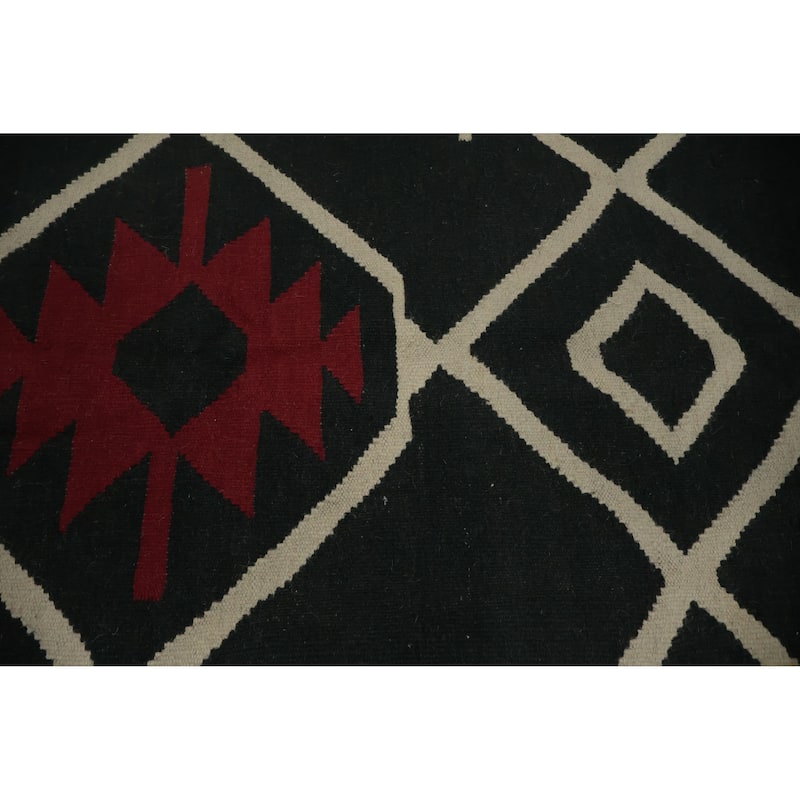 Hand Woven Oriental 100% Wool Carpet Southwestern Tribal Black Kilim Area Rug - 11' 2'' X 8' 0''