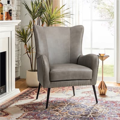 Invidiae Faux Leather Armchair with Nailhead and Metal Legs by HULALA HOME