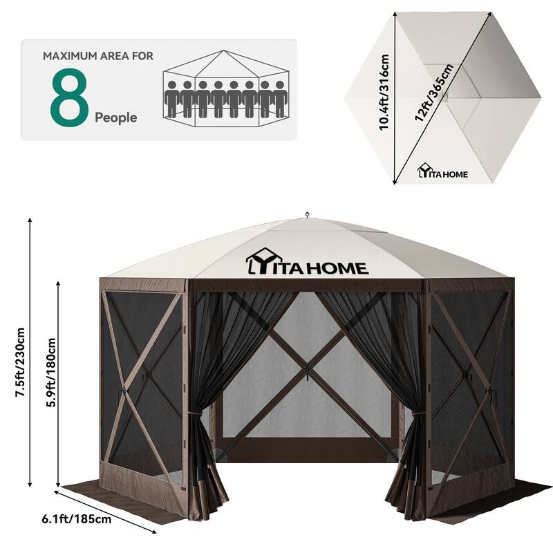 Outdoor 6-Sided Hexagon Pop-up Party Tent with Mesh Netting Walls