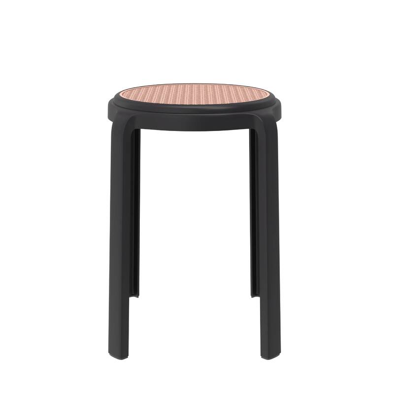 Tresse All-Weather Round Stackable Dining Stool with Wicker-Style Seat for Indoor, Outdoor, Patio, and Kitchen Set of 2