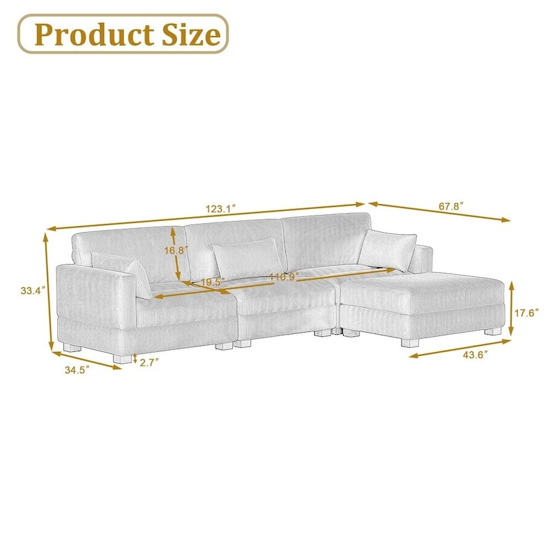 4-Piece L Shaped Couch Modular Sectional Sofa with Ottoman