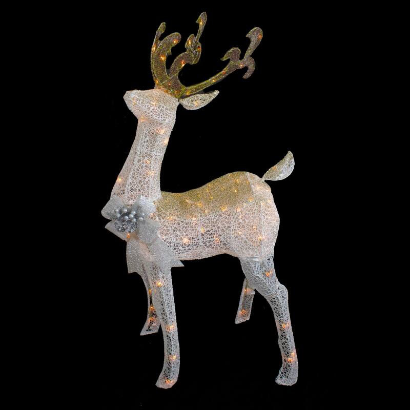 48" White and Gold Lighted Standing Buck Outdoor Christmas Decor