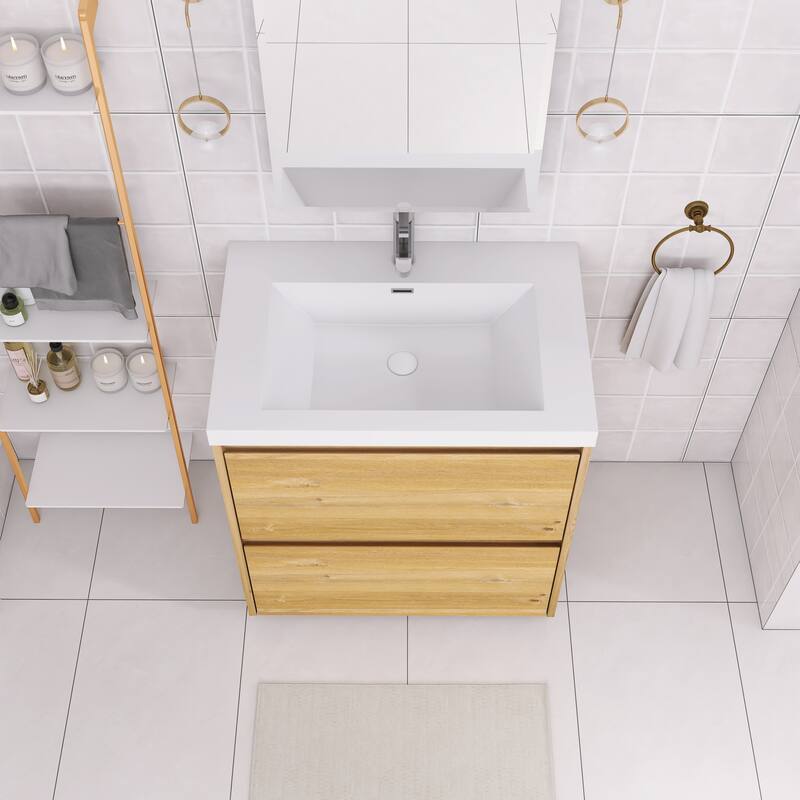 Floating Bathroom Vanity with Integrated Resin Top