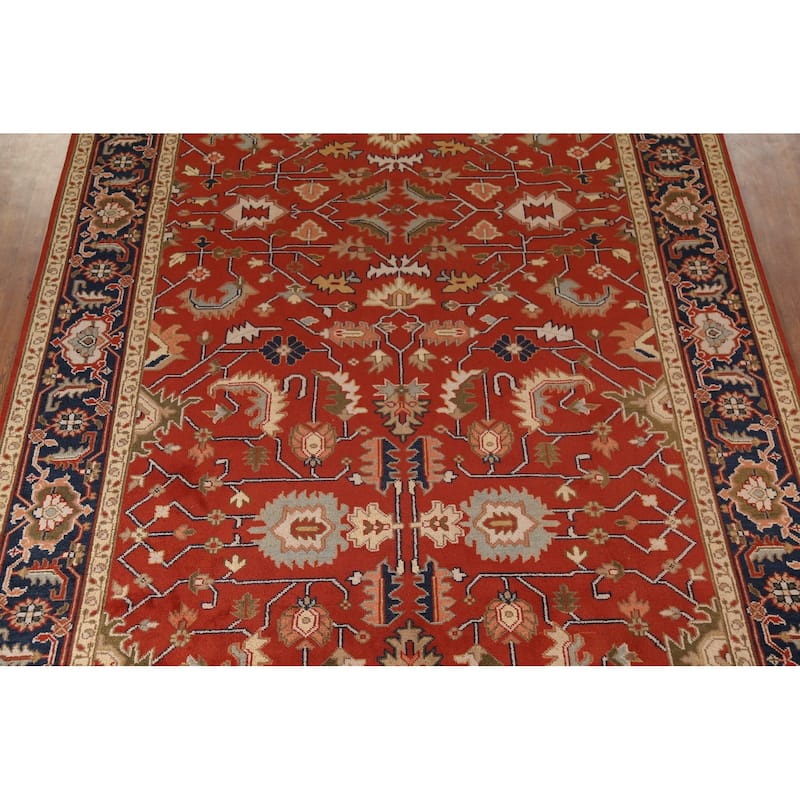 Floral Heriz Serapi Indian Large Area Rug Hand-Knotted Wool Carpet - 8'11"x 17'11"