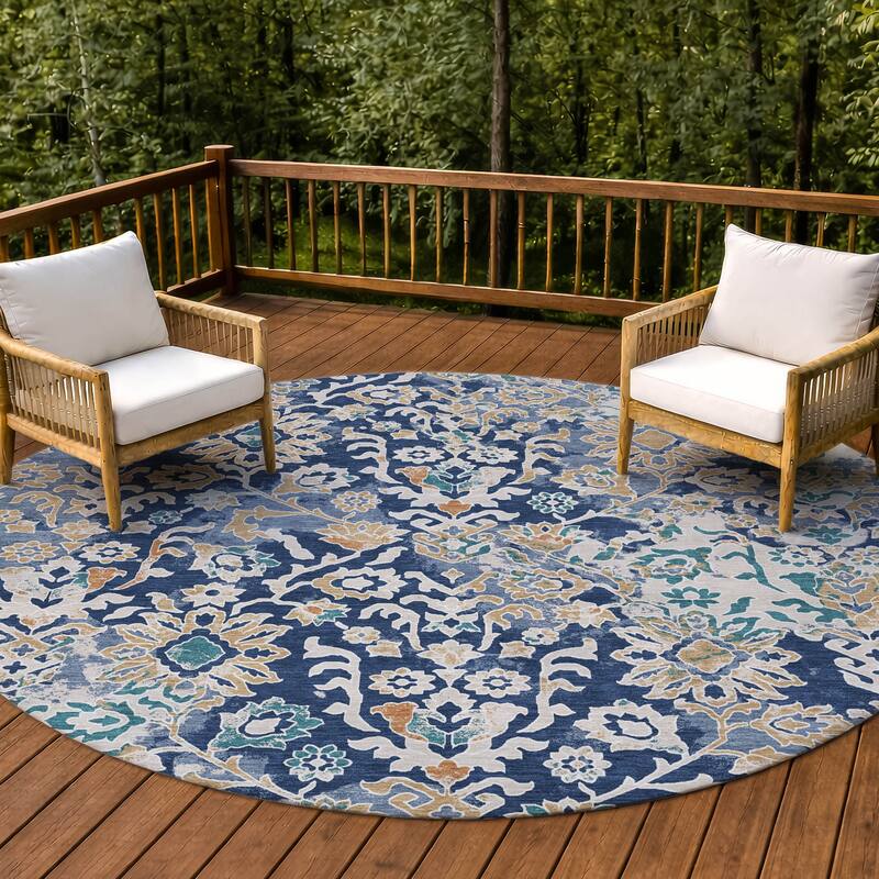 Machine Washable Indoor/ Outdoor Global Avon Chantille Rug - Navy - 8' x 8'