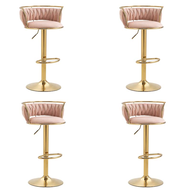 Velvet Upholstered Adjustable Bar Stool Swivel Counter Chair Set of 2